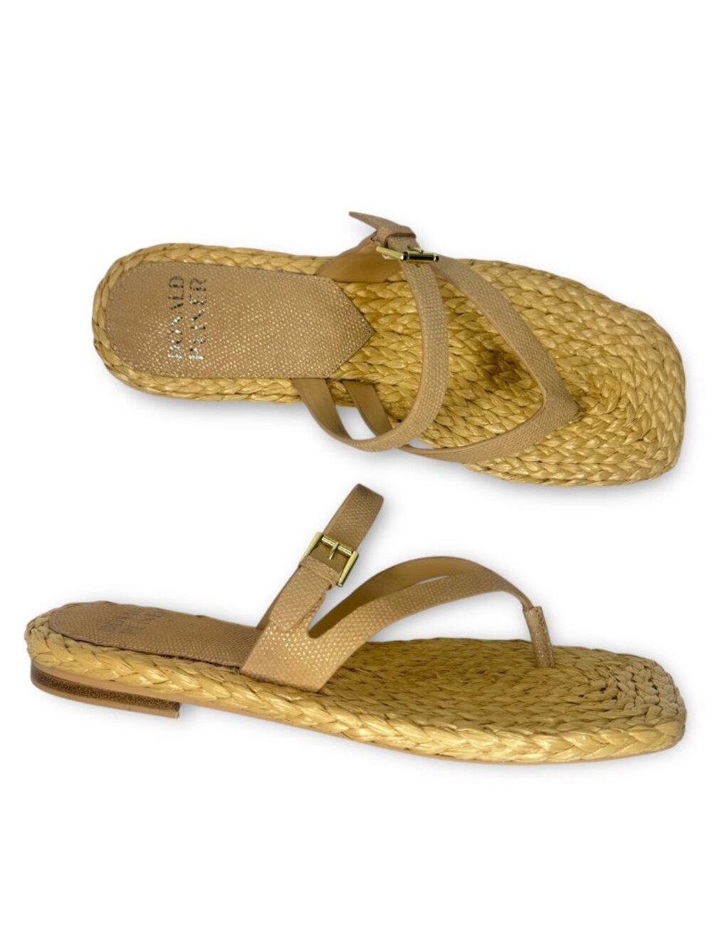 Donald Pliner Women's Heathro Thong Sandal 9.5 Sand Metallic Lizard Tan Sandals